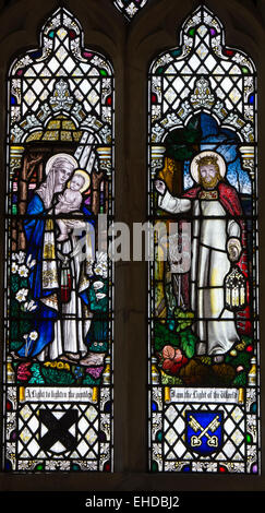 Stained glass in St. Barbara`s Church, Ashton under Hill, Worcestershire, England, UK Stock Photo